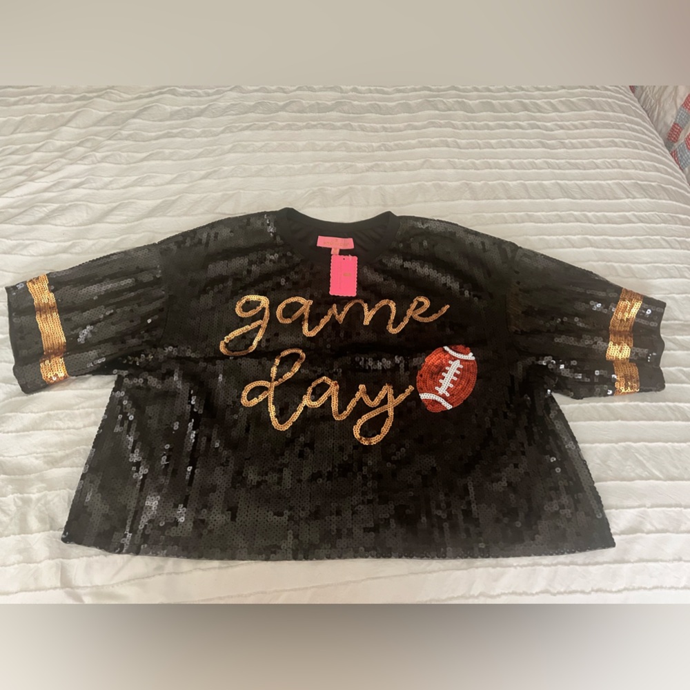 Simply Southern GAME DAY Football Sequined Top sz Med NWT